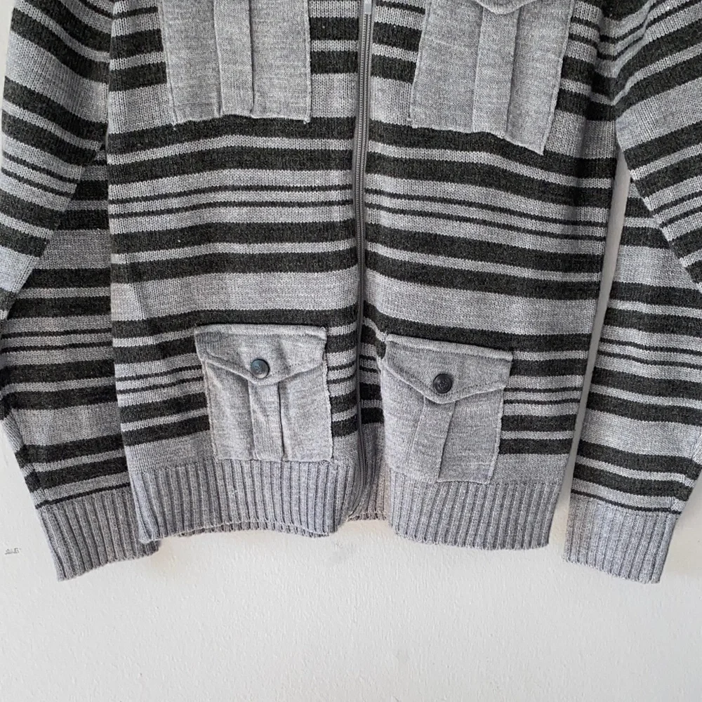 Boys Striped Zip-Up Sweater - Gray